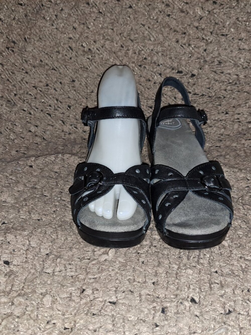 DANSKO-SISSY-Black Leather Slingback Sandal-Strappy/Perforated Wedge-Sz 38-EX - Picture 3 of 8